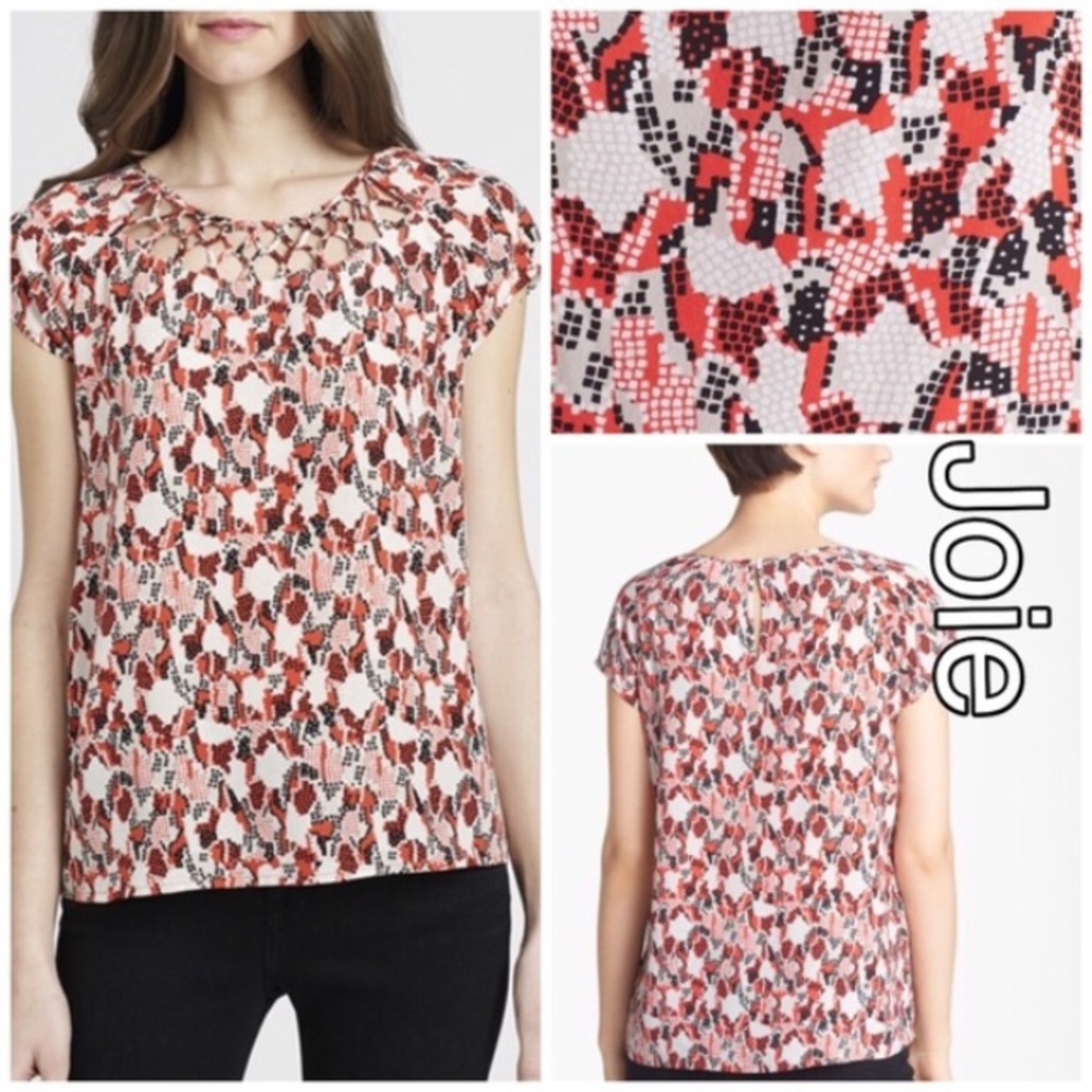 Joie Bartlett Poppy Top Sz Small Digital Snake-Print 100% Silk Multicolor Blouse